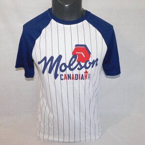 Molson Canadian Beer Mens M Short Sleeve Raglan Baseball Shirt Blue White